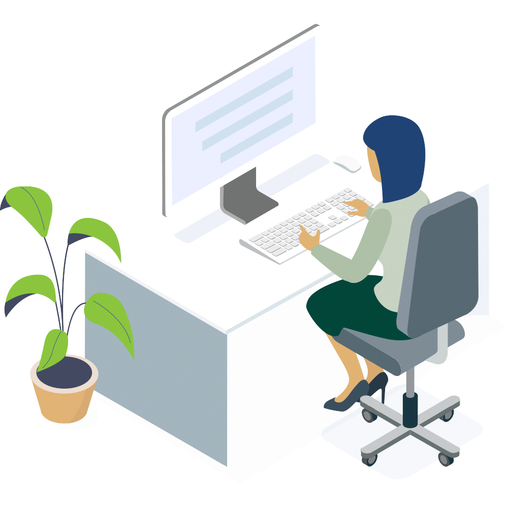 1000X1000 Illustration Female At Desk With Computer